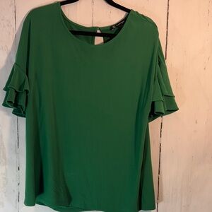 INC International Concepts Emerald Green Ruffle Sleeve Blouse